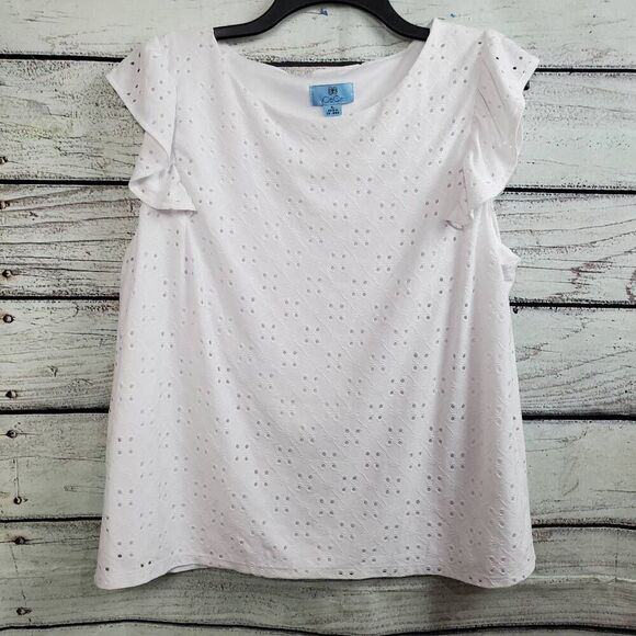 CeCe 1X Plus White Eyelet Lace Top - Picture 1 of 7